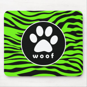 Tatzen-Druck auf hellen grünen Zebra-Neonstreifen Mousepad