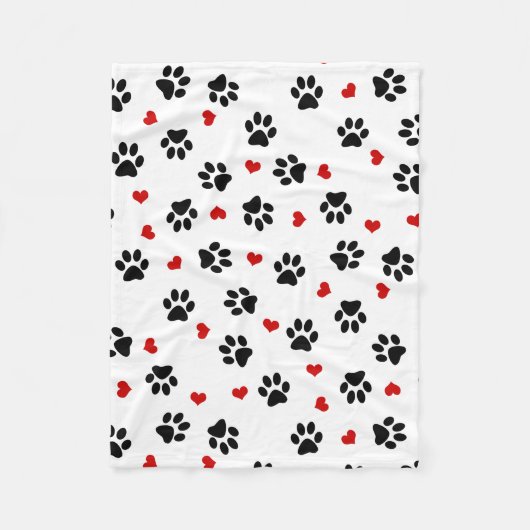 Tatzen-Drucke und Herzen Fleecedecke (Vorderseite)