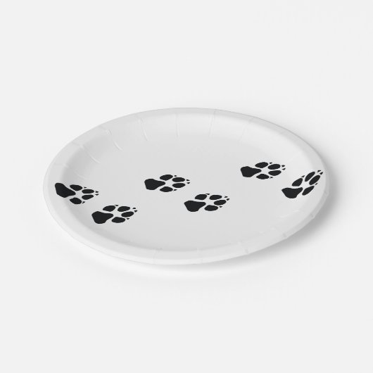 Tatzendrucke eines Hundes Pappteller (Schrägansicht)