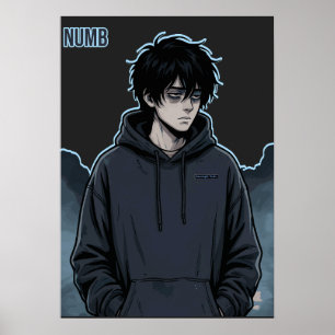 Taub Dunkler Anime-Junge Hoodie Ästhetik Manga Poster