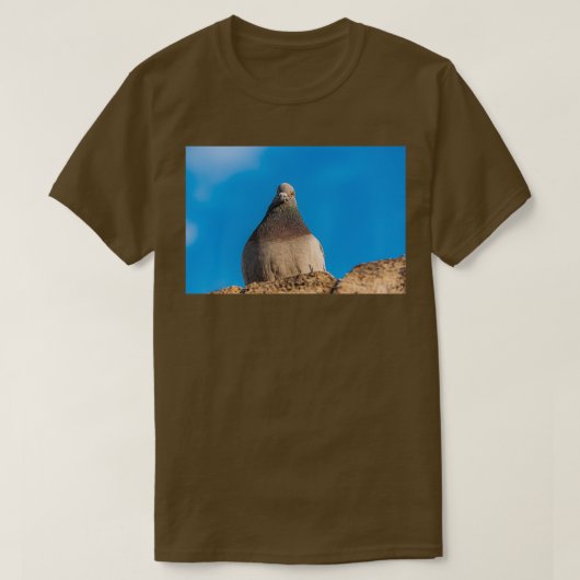 Taube auf einer Steinmauer T-Shirt (Design vorne)
