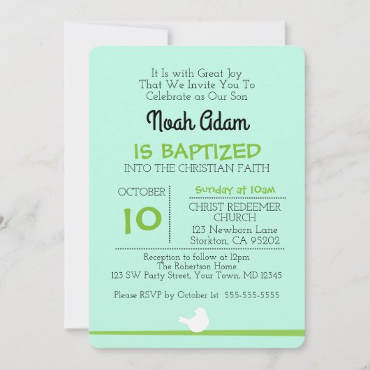 Taube auf Zweig Blauer Taufen Einladung (Vorderseite)