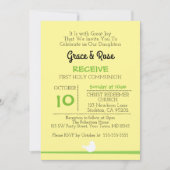 Taube auf Zweig Gelb Erste Kommunion Einladung (Vorderseite)