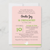 Taube auf Zweig rosa Dedication Einladung (Vorderseite)