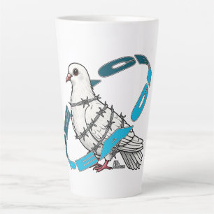 Taube des Friedens in Stacheldraht umarmt Milchtasse