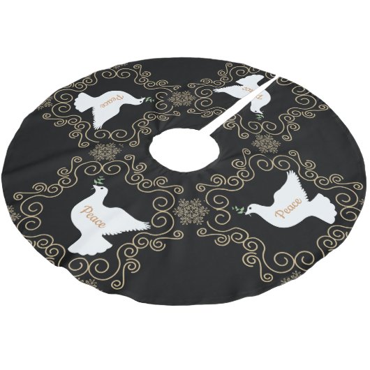 Taube des Friedens Schwarz-Weiß Polyester Weihnachtsbaumdecke (Schrägansicht)