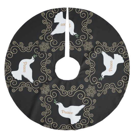Taube des Friedens Schwarz-Weiß Polyester Weihnachtsbaumdecke (Vorderseite)