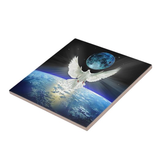 Taube des Friedens über Planeten-Erdsonnenaufgang Fliese (Seite)