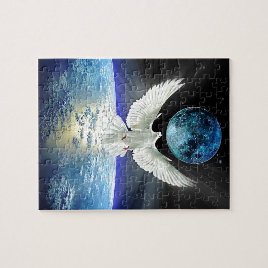 Taube des Friedens über Planeten-Erdsonnenaufgang Puzzle (Horizontal)