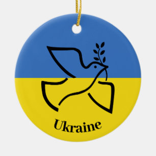 Taube des Friedens ukrainisches Flaggendesign Keramik Ornament
