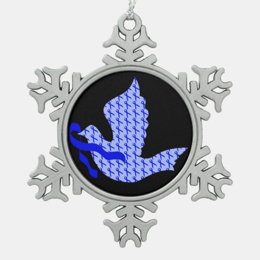 Taube des Hoffnungs-blauen Bandes - Darmkrebs Schneeflocken Zinn-Ornament (Vorderseite)