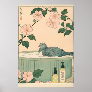 Taube im Badewanne-Kunstposter Japanischer Vogel W Poster
