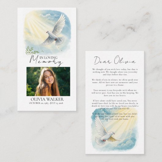 Taube in Sunlight Memorial Beerdigung Gebetskarte Begleitkarte (Vorne/Hinten)