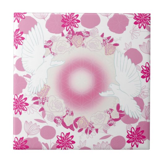 Taube mit Blumen Fliese (Vorderseite)