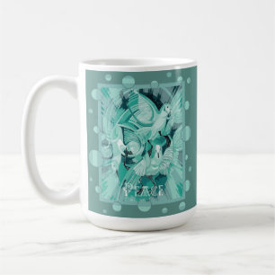 Taube mit keltischem Friedenstext in Aquatönen Kaffeetasse