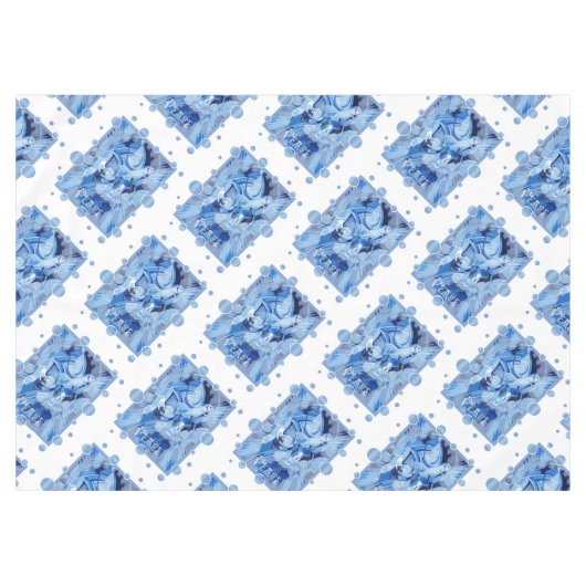 Taube mit keltischem Friedenstext in blauen Tönen Tischdecke (Vorderseite (Horizontal))
