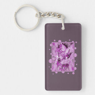 Taube mit keltischem Friedenstext in Lilac-Tönen Schlüsselanhänger
