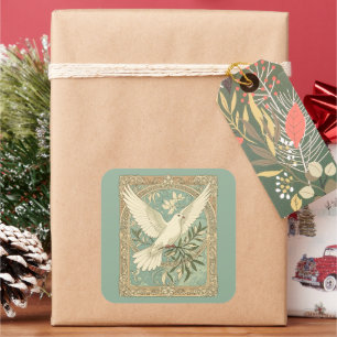 Taube mit Olivenzweig Weihnachtsdesign Quadratischer Aufkleber
