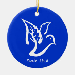 Taube mit Ölzweig- u. Psalm-55:6 Zitat Keramik Ornament