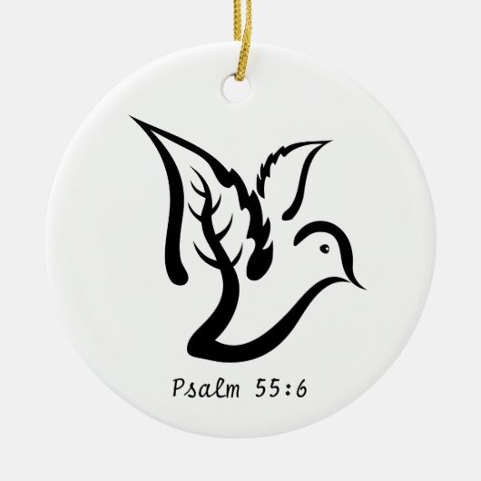 Taube mit Ölzweig- u. Psalm-55:6 Zitat Keramikornament (Vorne)