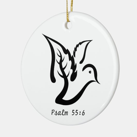 Taube mit Ölzweig- u. Psalm-55:6 Zitat Keramikornament (Links)