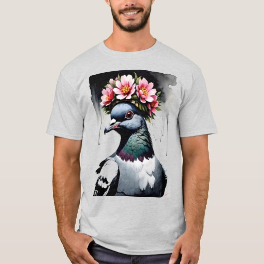 Taube mit rosa Blumenkrone T-Shirt (Vorderseite)