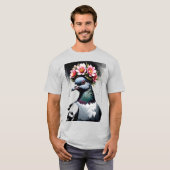 Taube mit rosa Blumenkrone T-Shirt (Vorne ganz)