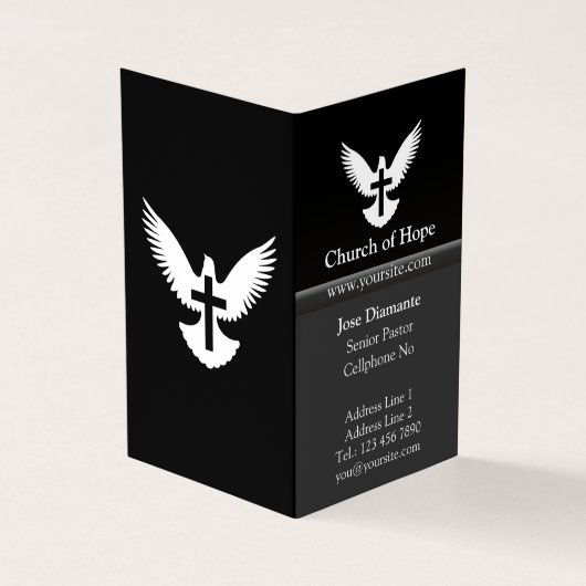 Taube mit schräg geklapptem Kreuzschwarz Visitenkarten (Vorderseite)