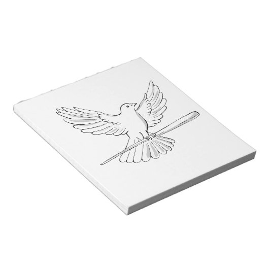 Taube oder Taube, die mit Zeichnend Cane fliegen Notizblock (angewinkelt)