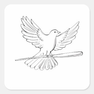 Taube oder Taube, die mit Zeichnend Cane fliegen Quadratischer Aufkleber