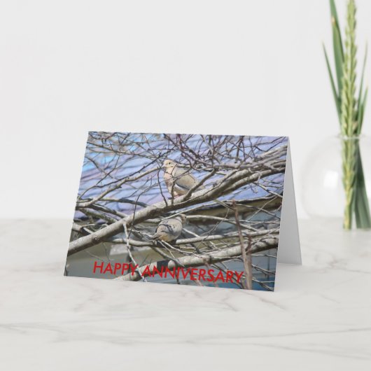 Taube Pair unter den Zweigen, GLÜCKLICH JAHRESTAG Karte (Vorderseite)