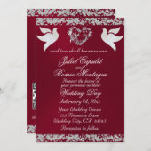 Taube, Silberherz & Glitzer, QR-Code - Burgudy Einladung (Vorne/Hinten)