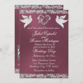 Taube, Silberherz und Glitzer, QR-Code - Lavendel Einladung (Vorne/Hinten)