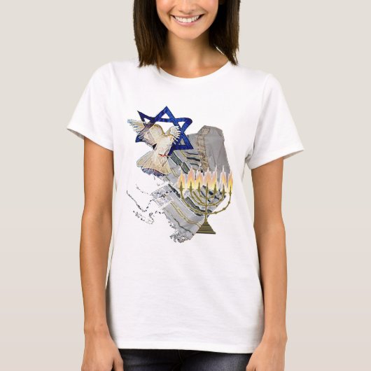 Taube, Tallit u. Menorah B T-Shirt (Vorderseite)