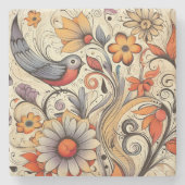 Taube und Blumendesign Steinuntersetzer (Vorderseite)