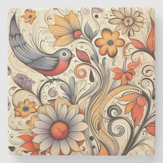 Taube und Blumendesign Steinuntersetzer (Vorderseite)