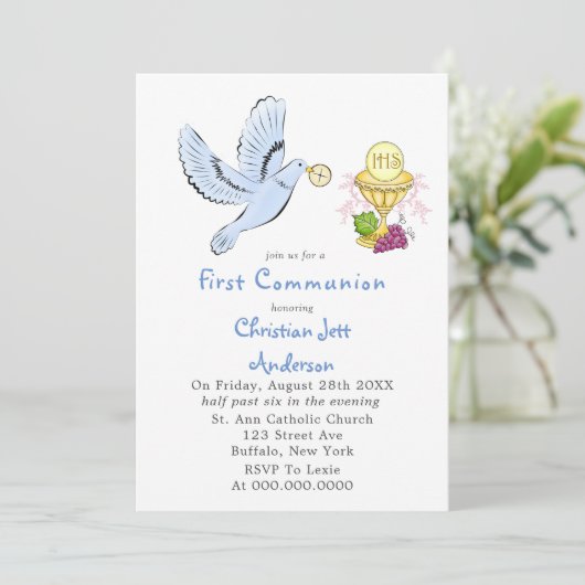 Taube und Gastgeber Erste Kommune Einladung (Stehend Vorderseite)