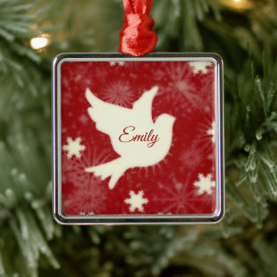 Taube und Schneeflocken personalisiert Ornament Aus Metall