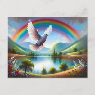 Taube unter einem Regenbogen Postkarte