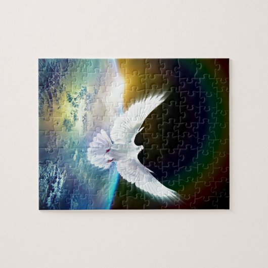 Taube von Friedensheiliger Geist über Erde mit Puzzle (Horizontal)