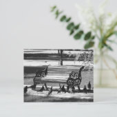 Tauben auf der Empty Park Bench Postkarte (Stehend Vorderseite)
