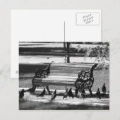 Tauben auf der Empty Park Bench Postkarte (Vorne/Hinten)