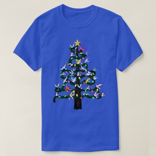 Tauben dekorieren den Weihnachtsbaum T-Shirt (Design vorne)