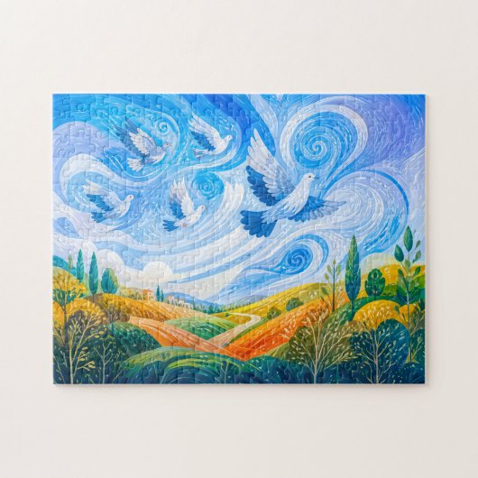 Tauben, die im Wind über einen Hang am Stadtrand g Puzzle (Horizontal)