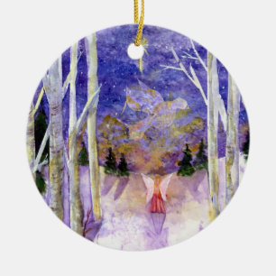 Tauben-Engels-Birken-Wald Keramik Ornament