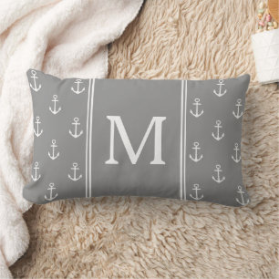 Tauben Grau und Weiße Anker Monogramm Lendenkissen