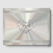 Tauben, Herz und Band - Perlweiß/Silber Gästebuch (Rückseite)