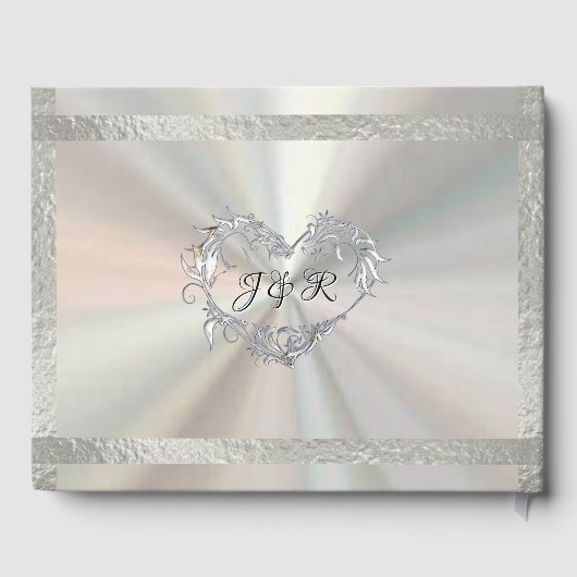 Tauben, Herz und Band - Perlweiß/Silber Gästebuch (Rückseite)