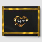 Tauben, Herz und Band - Schwarz/Gold Gästebuch (Rückseite)