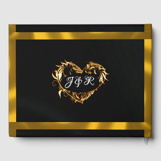 Tauben, Herz und Band - Schwarz/Gold Gästebuch (Rückseite)